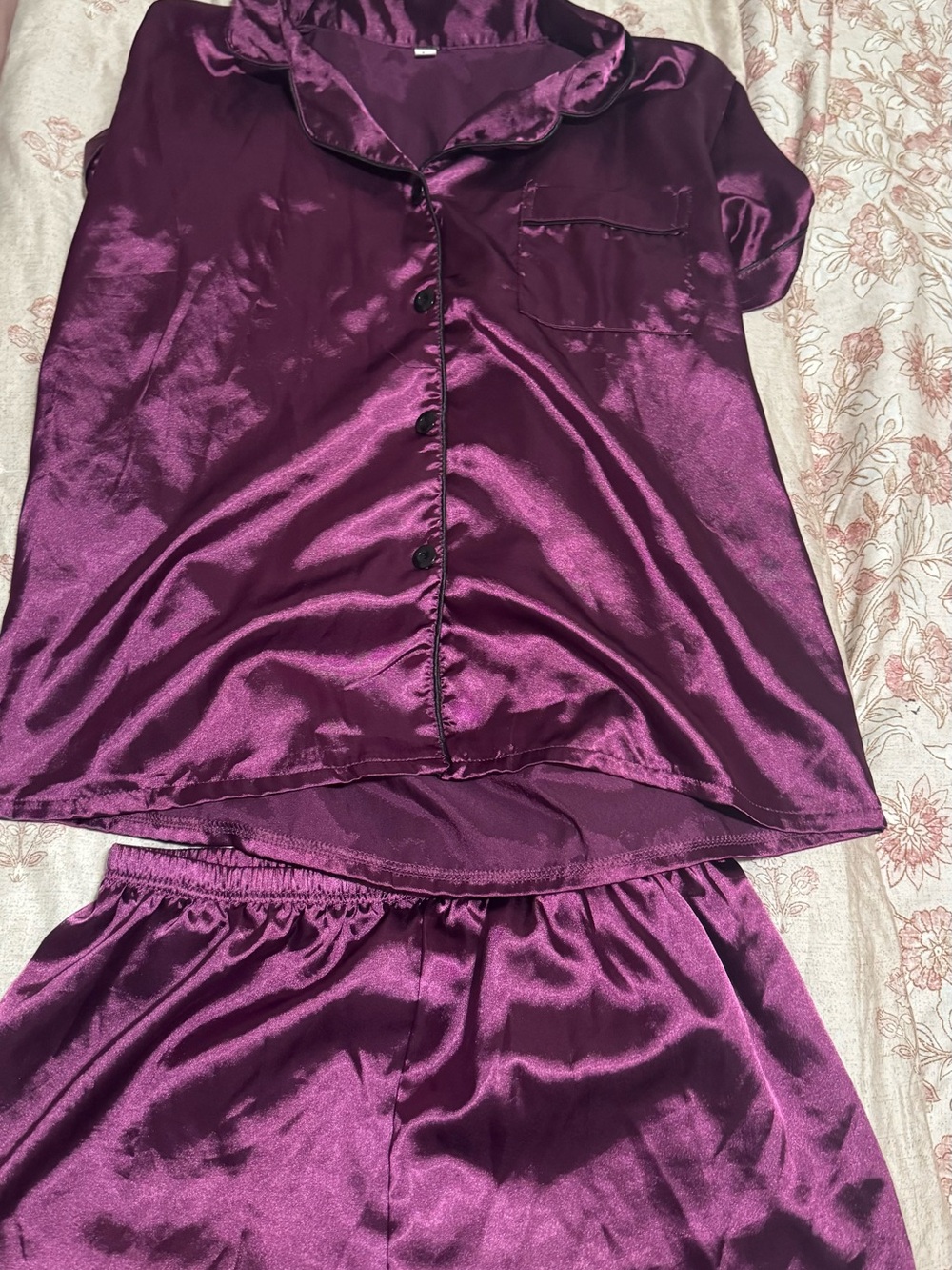 Women's Satin Sleep Set in Deep Plum - Soft Short Sleeve Pajama Top & Shorts